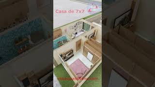 PLANO de CASA PEQUEÑA de 7x7 metros 1 Piso #planosdecasas #planosarquitectonicos #fachadasdecasas