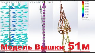 3D модель вышки под действием ветровой нагрузки simulation