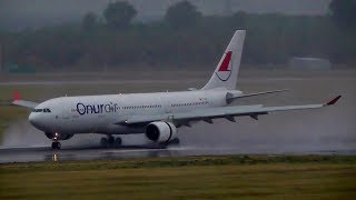 Onur Air Airbus A330 WET WET WET Landing at Dusseldorf Airport!