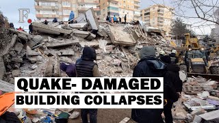Turkey: Quake Damaged Building Collapses During Demolition