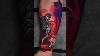 Venom tattoo. Made in Los Angeles. Full color realistic tattoo. Tattoo artist. Marvel comics