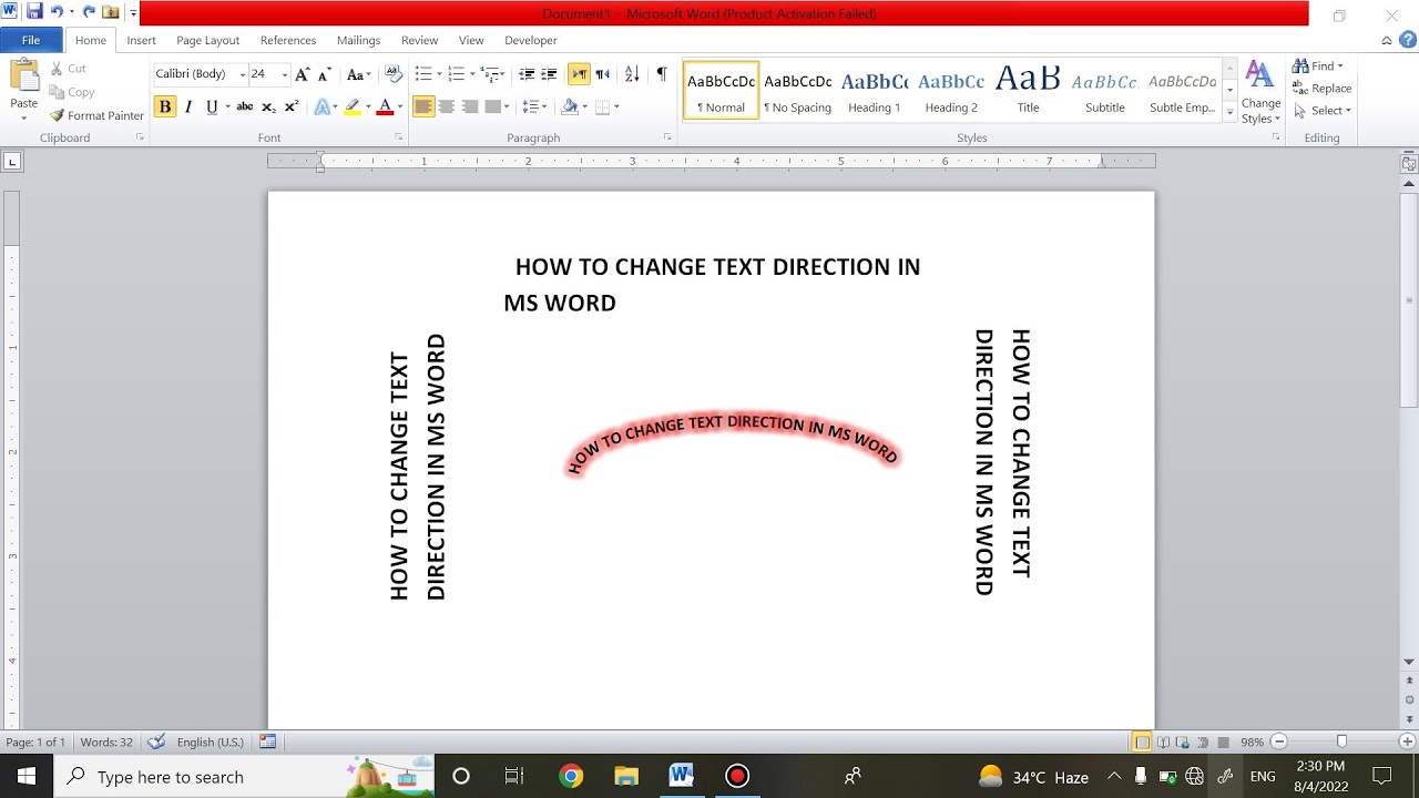 How To Change Text Direction In Microsoft Word. - YouTube