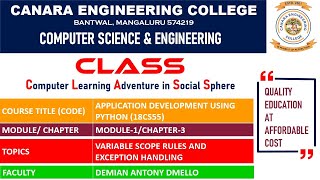 VTU ADP (18CS55) Application Development using Python: Variable Scope and Exception Handling (M1 L9)