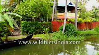 Alleppey village canals and small boat waterways that connect with the larger Kerala back-waters