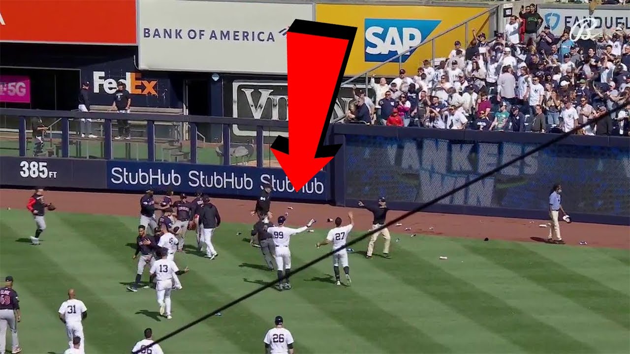 Yankee Fans Throw TRASH At Guardians Outfielders After Yankees Comeback ...