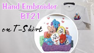 Cara menyulam untuk Pemula | BT21 Hand Embroider on T-Shirt