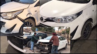 Toyota Yaris front hood demage plus front bumper damage left front fender replace gulberg motor lhr