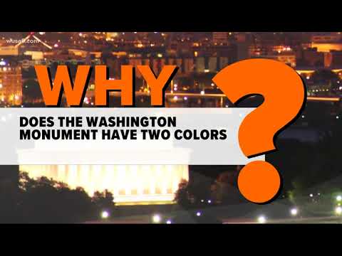 Why are there two different colors of stone in the Washington Monument?