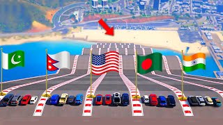 GTA 5: India🇮🇳 Pakistan🇵🇰 Bangladesh🇧🇩 Nepal🇳🇵 USA🇺🇲 Cars JUMP Challenge