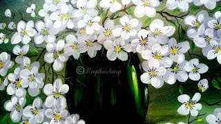 Step by Step acrylic painting on canvas for beginners | simple flower vase painting tutorial