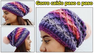 Gorro esmeralda | beanie hat | como tejer gorro caido | gorro punto diamante | gorro unisex