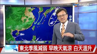 【立綱氣象報報】東北季風減弱 早晚天氣涼 白天溫升│中視晚間氣象 20231107