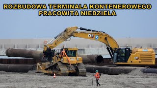 Rozbudowa terminala kontenerowego w Gdańsku-26.03. Pracowita niedziela na budowie.Dron+kamera 4K.