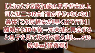 【スカッとする話】1歳の息子が夫の上司と瓜二つ!?夫「俺の子じゃないな!」義母「この尻軽女が!早く出て行け!」離婚から10年後→元夫達と再会すると息子を見てガクガク震え出し…その結果w【修羅場】