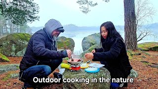 EP160 ทำอาหารกินในป่าข้างทะสาบเป็นน้ำแข็ง cooking outside in the woods