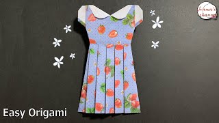 【簡単折り紙】１枚でワンピースの折り方　How to make Shirt dress #원피스 #连衣裙 #पोशाक #折り紙 #おりがみ #origami #折纸 #оригами #종이접기