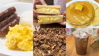 Breakfasts | Tamago sando | Longganisa and scrambled eggs | Pancakes | Granola