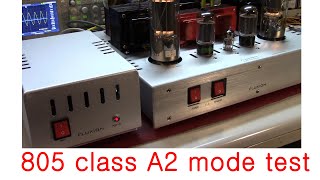 805 SET tube power amplifier class A2 mode test ; 20 Watt per ch 1% THD FLUXION model F-2