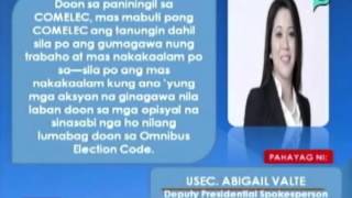 USec. Abigail Valte: Dapat ang COMELEC ang kausapin ni ER Ejercito ukol sa diskwalipikasyon