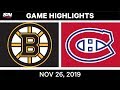 NHL Highlights | Bruins vs. Canadiens – Nov. 26, 2019