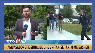 ‘Zgjedhorja’/ Ambasadorët e SHBA, BE dhe të Britanisë së Madhe takojnë Bashën në selinë e PD