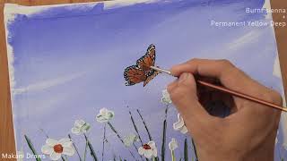✨Simple & Relaxing painting for Weekend 🌈/ Wild Flowers 💫. flying Butterfly /knife painting