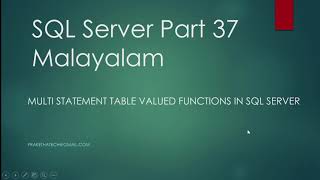 SQL Server Part 37 | Multi statement table valued functions in SQL Server | Malayalam
