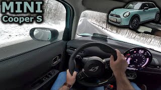 2025 MINI Cooper S 5D | POV driving on twisty forest roads when snowing