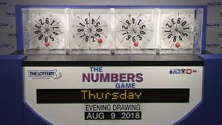 Evening Numbers Game Drawing: Thursday, August 9, 2018