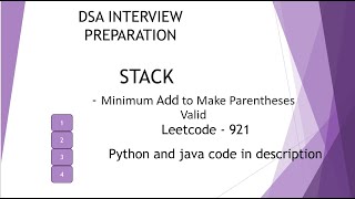 3- Stack | Min add to make parentheses valid | Python 3 | Leetcode 921 | DSA Prep | Interview Ques