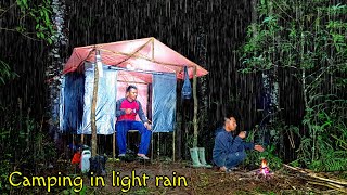 CAMPING IN DRIZZLE RAIN - SLEEPING OVERNIGHT IN WARM PLASTIC HOUSE - COOKING FRIED RICE