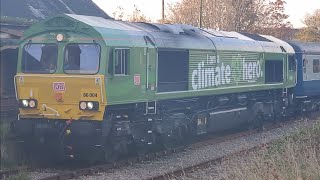 The Dr Syn Railtour With Climate Hero 66004 \u0026 DB Red Shed 66128 At Lydd Town Disused Stn. 30/10/21