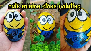 cute minion stone/rock painting 🎨/minion painting for kids on rock