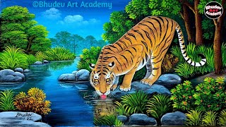 Tiger Painting With EarthWatercolor|Wild Animal Tiger Painting|Drawing Of Tiger Painting With Forest