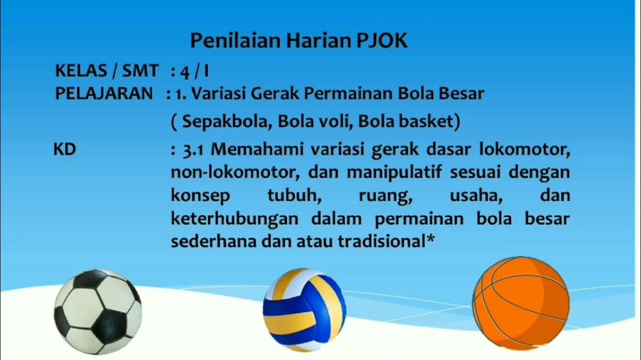 LATIHAN SOAL PJOK KELAS 4 - PERMAINAN BOLA BESAR - YouTube