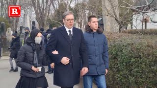 Aleksandar Vučić sa ćerkom Milicom i sinom Danilom stiže na sahranu bivše supruge Ksenije