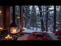 snowfall at cozy winter cabin ambience 🏠🎹 slow piano music u0026 fireplace sounds for relaxation 🔥