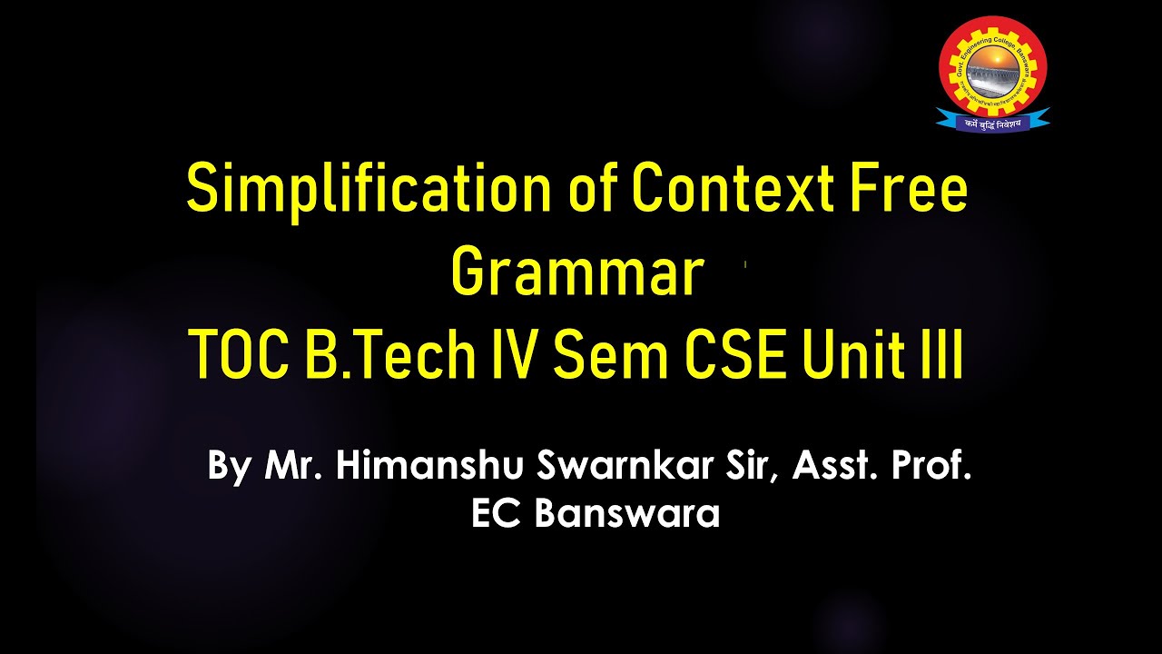 Simplification Of Context Free Grammar | TOC | B.TECH IV Sem | CSE ...