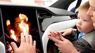 We Start a Fire in Our Tesla to Warm Up on Road Trip!