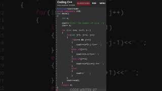 Best C++ pattern program tutorial video || 💯🧠 #coding #codewriter07 #youtubeshorts #programming