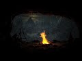10 Hour Trapped in a cave - Cozy shelter from the storm - Bonfire and Rain Sounds
