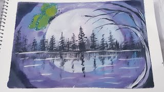full moon acrylic painting #paintingforbeginner #easydrawing