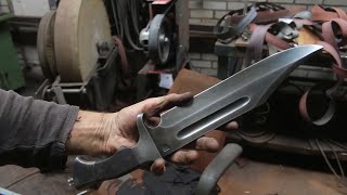 Forging a bowie knife from a semi truck leaf spring, the complete movie.