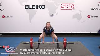 World Junior Record Deadlift with 215 kg by Clara Peyraud FRA in 69kg class