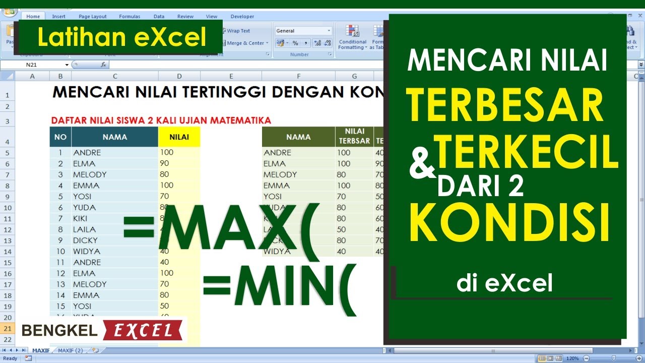 Cara Menentukan Nilai Tertinggi Terendah | Tutoeial Excel - Bengkel ...