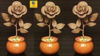 Jute Craft flower vase Showpiece Ideas | Home Decorating Ideas Handmade | DIY Jute Crafts