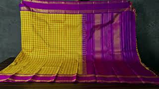 Yellow/brown checked vintage kanjivaram silk saree SS4855 #yellowsilksaree #handloom#bridalsilksaree