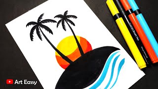 Sunset drawing with brush pen || Very easy