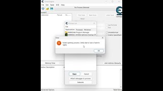 Fix Problem Cheat Engine | failed opening process. likely due to lack of admin rights...