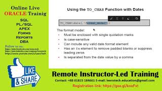 Oracle 12c SQL Workshop: SL#32 TO CHAR, TO DATE, TO NUMBER Functions in the SQL Statements